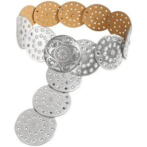 3978 Hollow Wide Disc Belt For Women Out Round Leather Metal Buckle